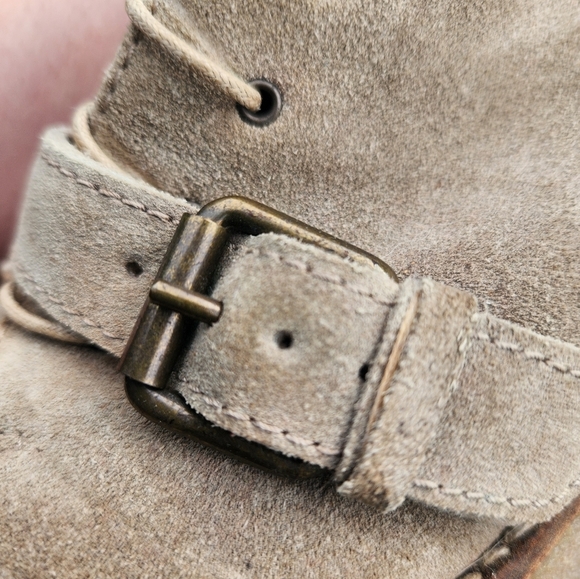 Madewell Suede Lace Up WEDGE Booties MONK strap Buckle 3.5" HEIGHT SZ 9.5 - Picture 9 of 15